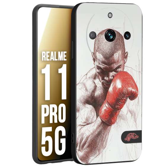 CUSTOMIZZA - Custodia cover nera morbida in tpu compatibile per Realme 11 PRO 5G pugilato pugili disegno tattoo guantoni box sport primo piano