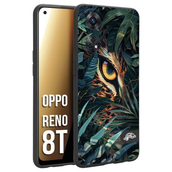 CUSTOMIZZA - Custodia cover nera morbida in tpu compatibile per Oppo Reno 8T animali color giungla tropicale occhio di giaguaro felino disegnato