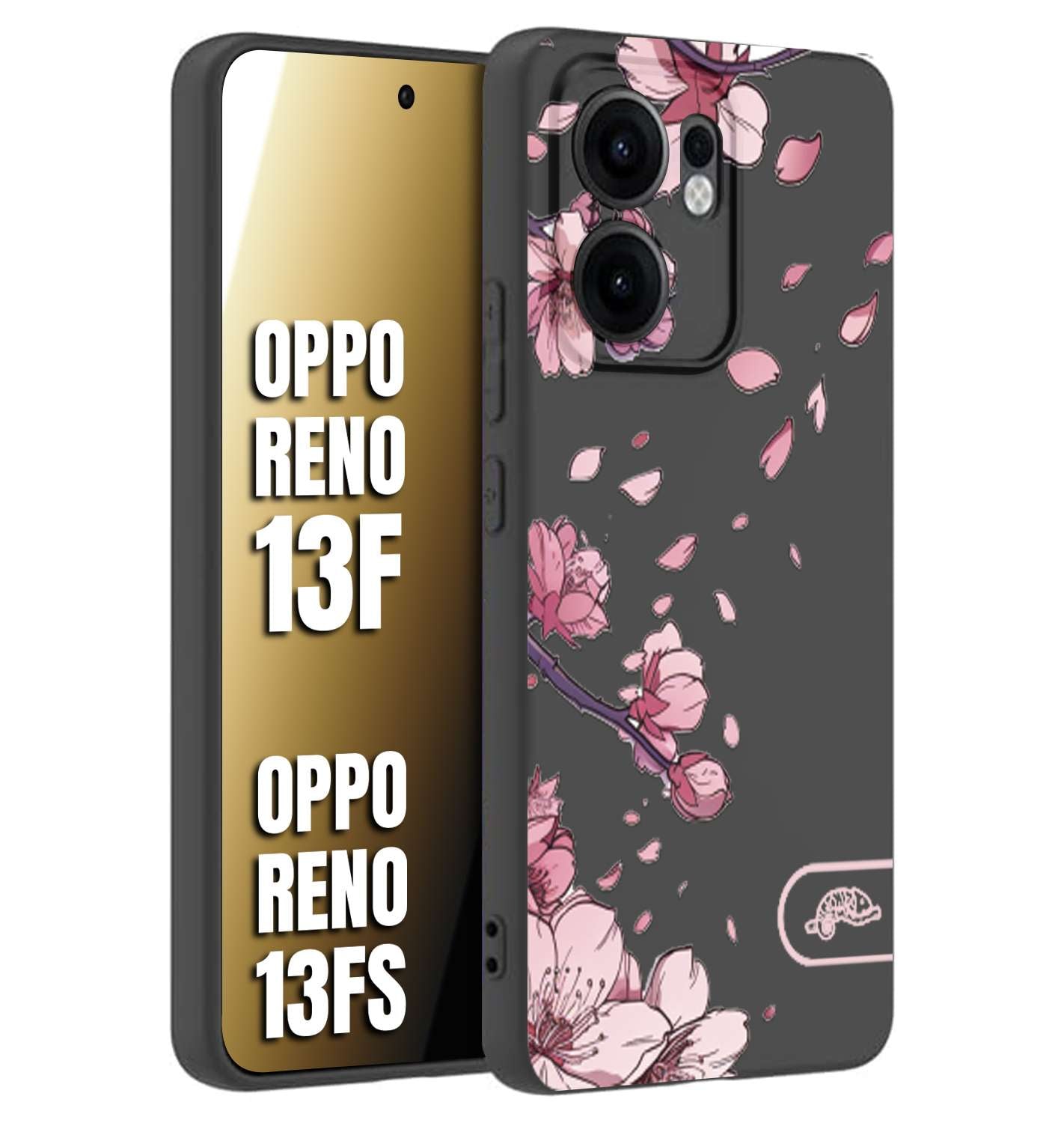 CUSTOMIZZA - Custodia cover nera morbida in tpu compatibile per Oppo Reno 13 F giapponese fiori di ciliegio in fiore a rilievo disegnata tattoo