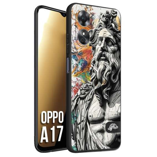CUSTOMIZZA - Custodia cover nera morbida in tpu compatibile per Oppo A17 statua colorata moderna antico tattoo splash color