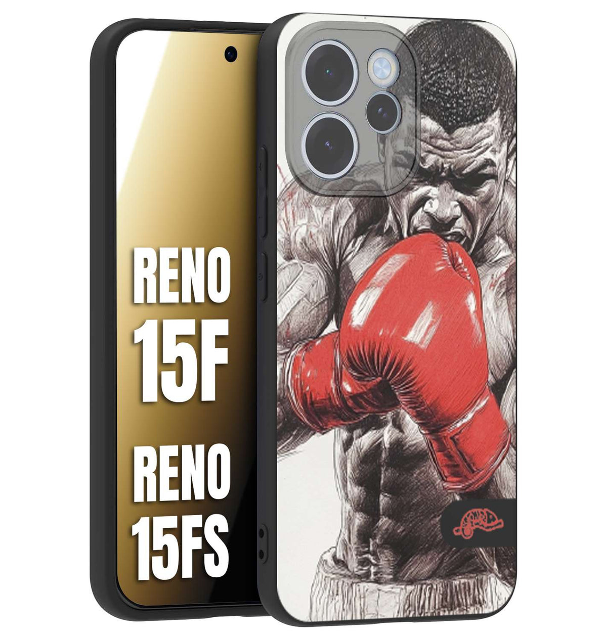 CUSTOMIZZA - Custodia cover nera morbida in tpu compatibile per Oppo Reno 15 F - Reno 15 FS pugilato pugili disegno tattoo guantoni box pesi massimi gancio