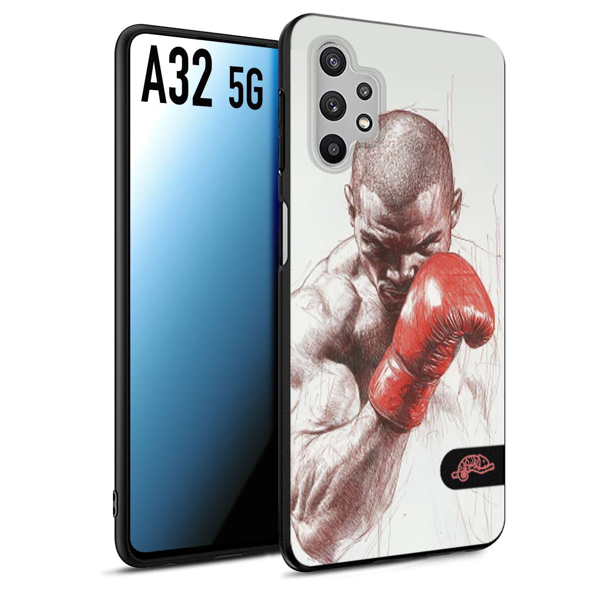 CUSTOMIZZA - Custodia cover nera morbida in tpu compatibile per Samsung A32 5G pugilato pugili disegno tattoo guantoni box sport primo piano