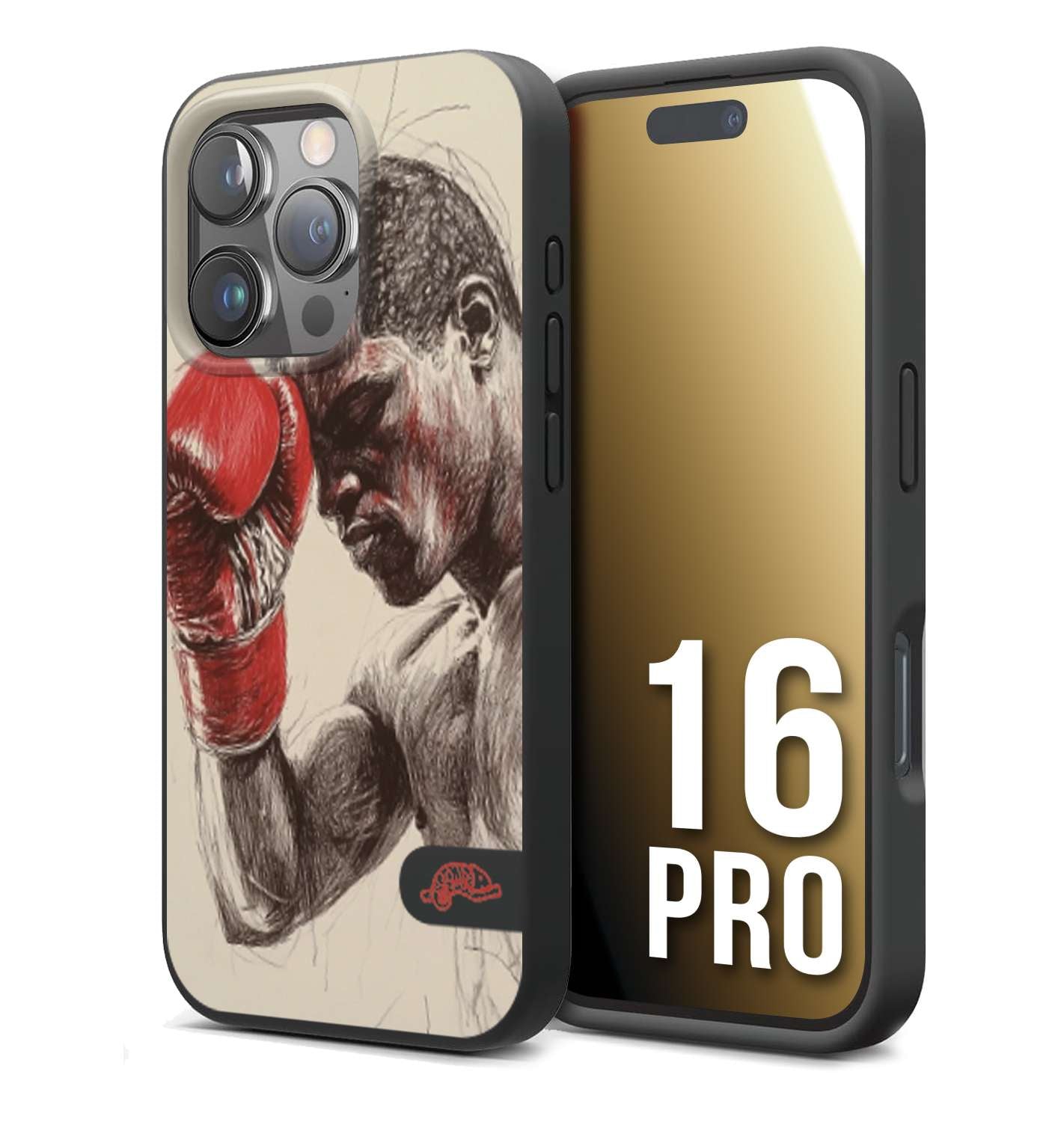 CUSTOMIZZA - Custodia cover nera morbida in tpu compatibile per iPhone 16 PRO pugilato pugili disegno tattoo guantoni boxer pesi massimi