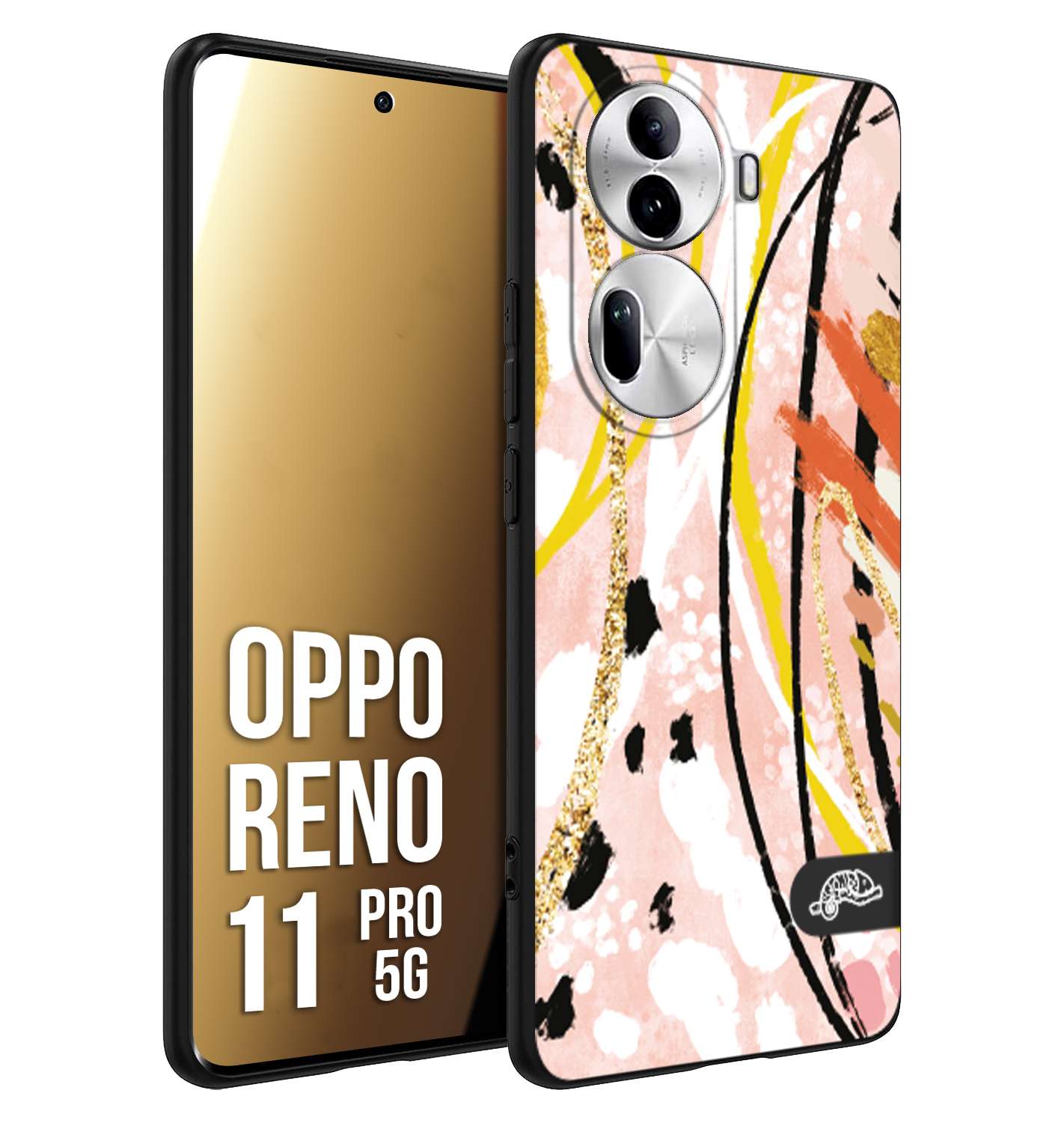 CUSTOMIZZA - Custodia cover nera morbida in tpu compatibile per Oppo Reno 11 PRO 5G fiori astratti donna zebrato leopardato fantasia dorata gialla rosa colorata