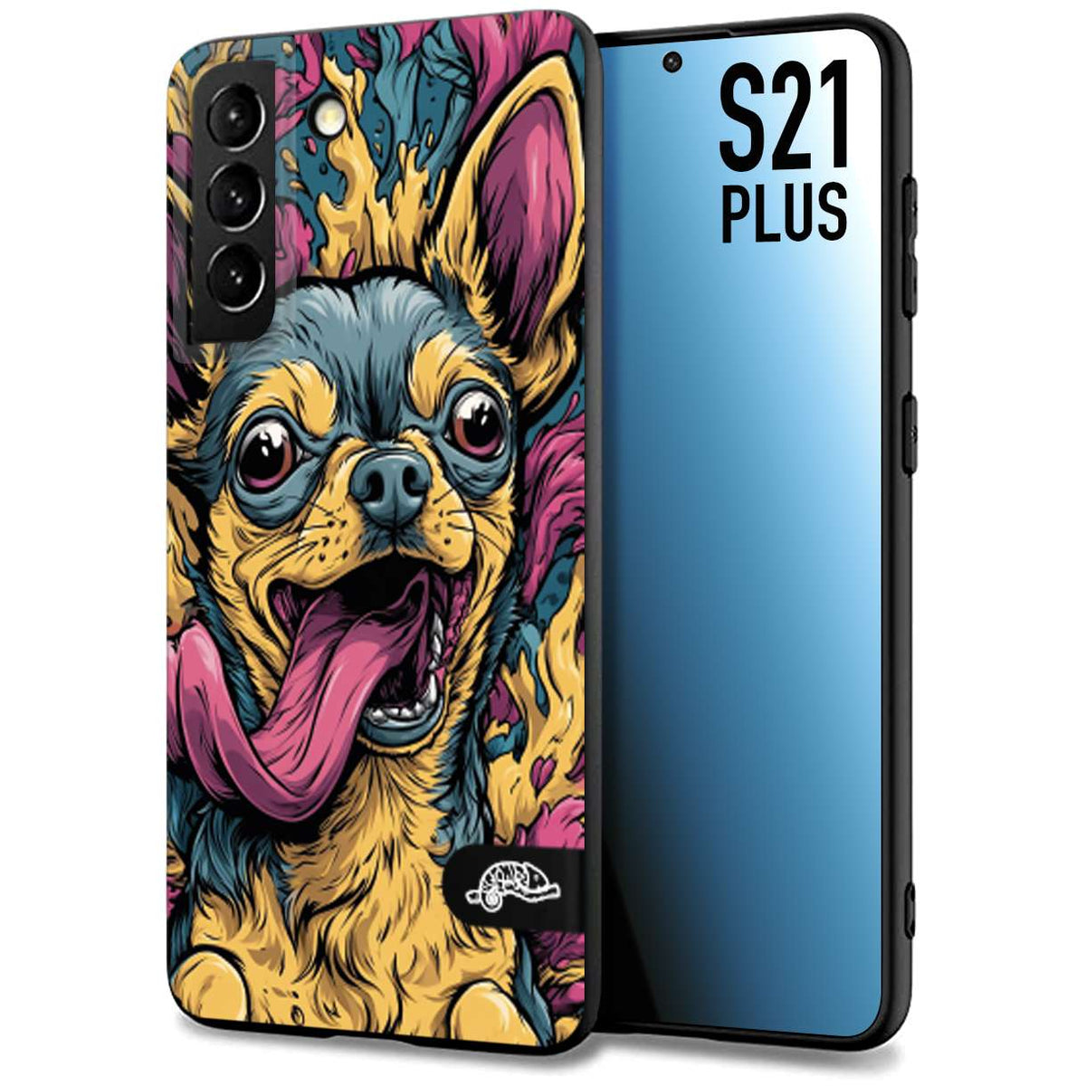 CUSTOMIZZA - Custodia cover nera morbida in tpu compatibile per Samsung S21 PLUS Chihuahua illustrazione cane pop art cane street art cartone animato