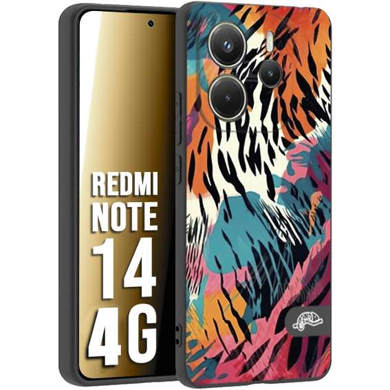 CUSTOMIZZA - Custodia cover nera morbida in tpu compatibile per Xiaomi Redmi Note 14 4G leopardato maculato tigrato tiger colorata summer color