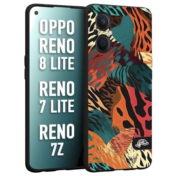 CUSTOMIZZA - Custodia cover nera morbida in tpu compatibile per Oppo Reno 7 Lite - 8 Lite - 7Z leopardato tigrato tiger colorata summer arancio verde fucsia