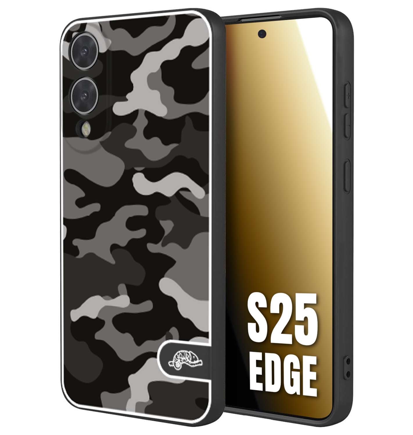 CUSTOMIZZA - Custodia cover nera morbida in tpu compatibile per Samsung S25 EDGE camouflage mimetico militare nero black grigio