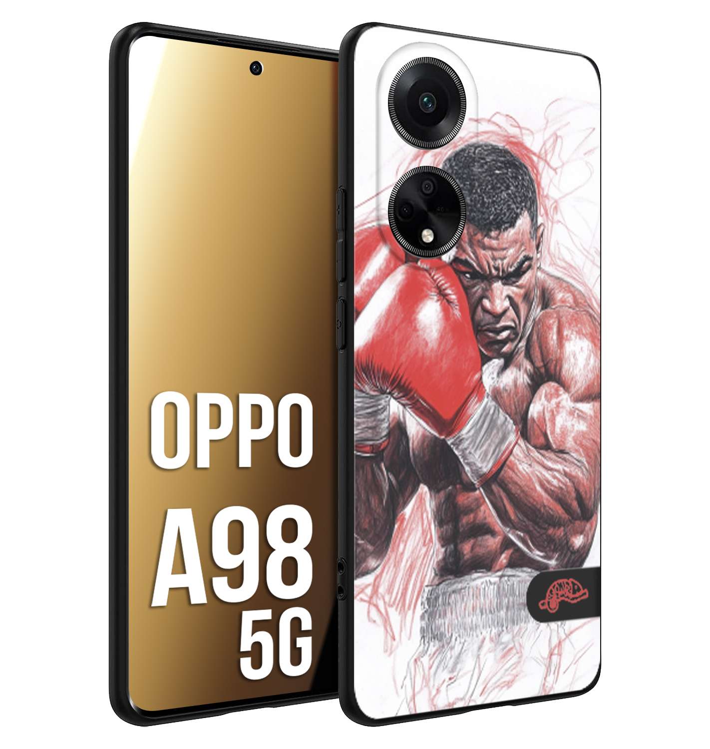 CUSTOMIZZA - Custodia cover nera morbida in tpu compatibile per Oppo A98 5G pugilato pugili disegno tattoo guantoni boxer pesi massimi iron mike