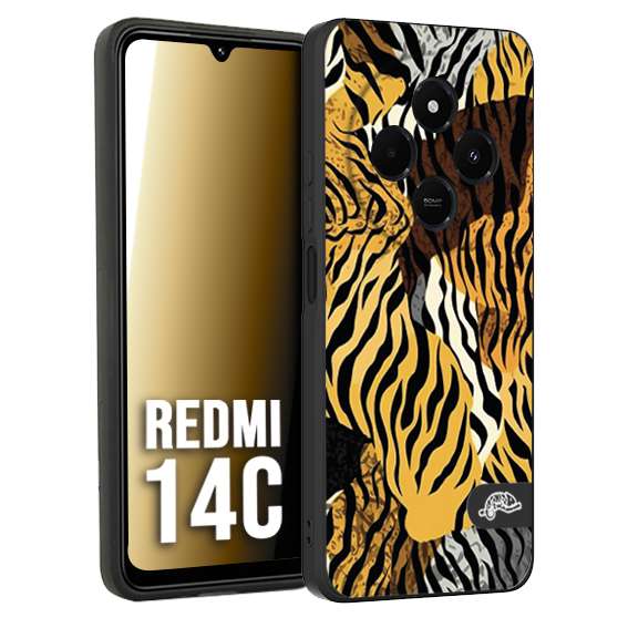 CUSTOMIZZA - Custodia cover nera morbida in tpu compatibile per Xiaomi Redmi 14C leopardato tigrato tiger colorata donna fashion estate