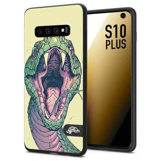 CUSTOMIZZA - Custodia cover nera morbida in tpu compatibile per Samsung S10 PLUS snake yellow green serpente tatuaggio tattoo disegnato a mano