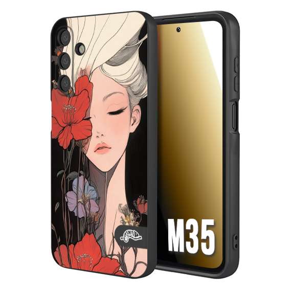 CUSTOMIZZA - Custodia cover nera morbida in tpu compatibile per Samsung M35 woman flower Fantasia Floreale Design Donna e Fiori, Retro Artistico