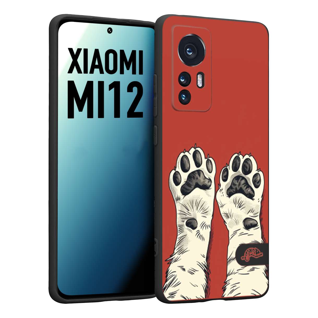 CUSTOMIZZA - Custodia cover nera morbida in tpu compatibile per Xiaomi 12 5G zampe di gatto cat paws rossa red disegnata fumetto cartoon
