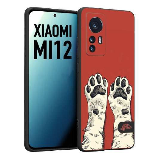 CUSTOMIZZA - Custodia cover nera morbida in tpu compatibile per Xiaomi 12 5G zampe di gatto cat paws rossa red disegnata fumetto cartoon