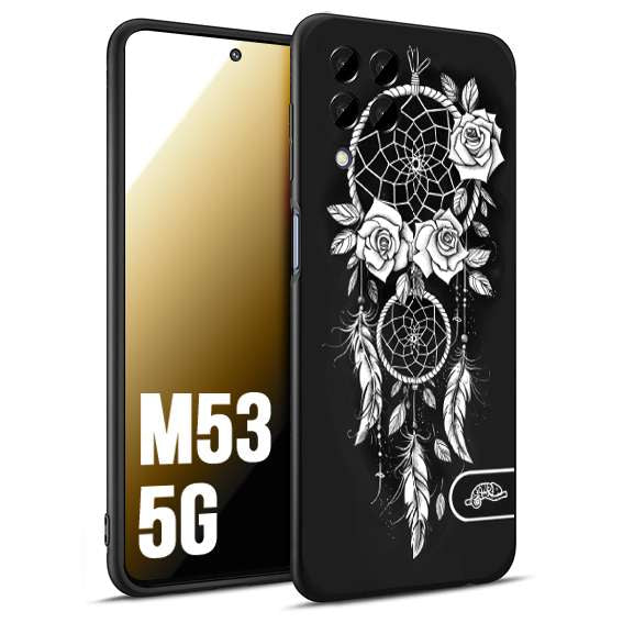 CUSTOMIZZA - Custodia cover nera morbida in tpu compatibile per Samsung M53 5G acchiappasogni dreamcatcher black and white bianco a rilievo disegnato tattoo tatuaggio