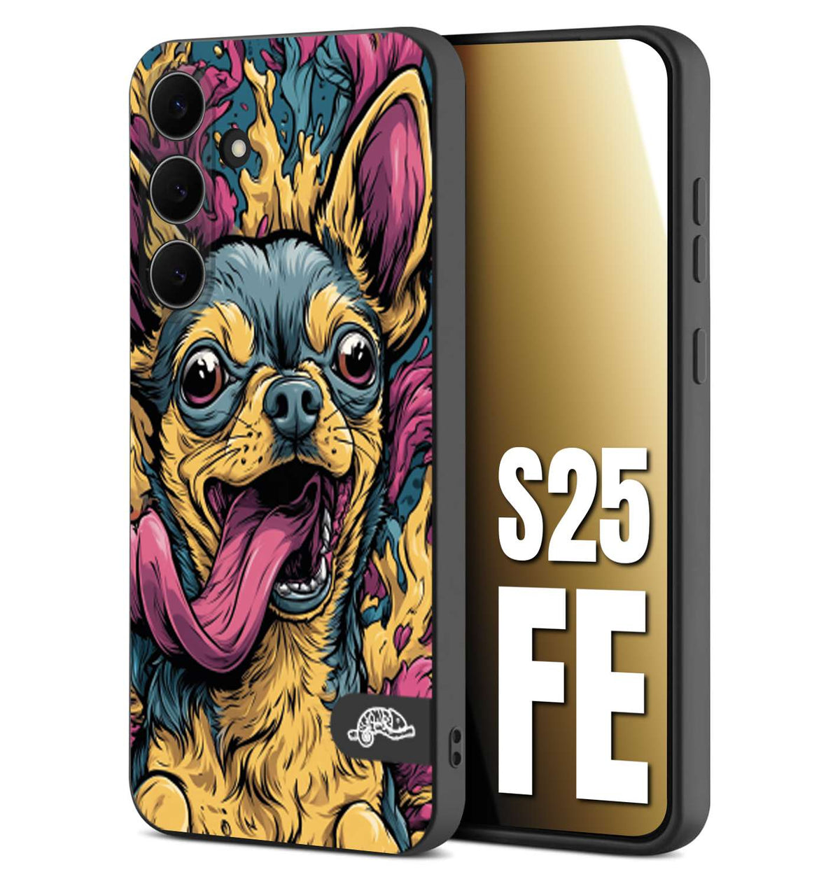 CUSTOMIZZA - Custodia cover nera morbida in tpu compatibile per Samsung S25 FE Chihuahua illustrazione cane pop art cane street art cartone animato
