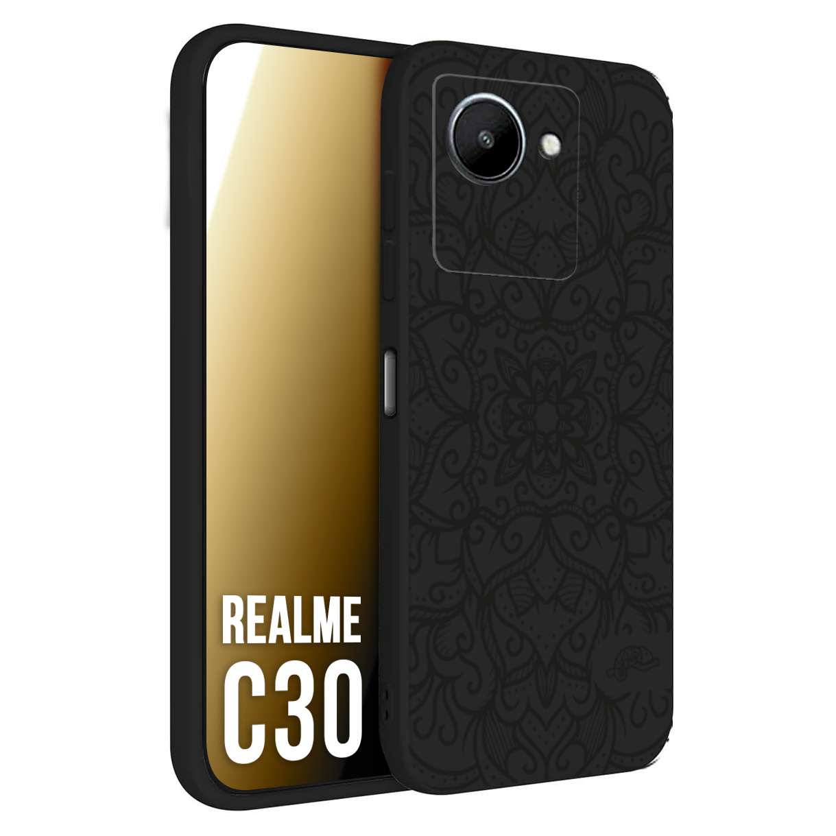 CUSTOMIZZA - Custodia cover nera morbida in tpu compatibile per Oppo Realme C30 mandala nero fiore vedo non vedo donna