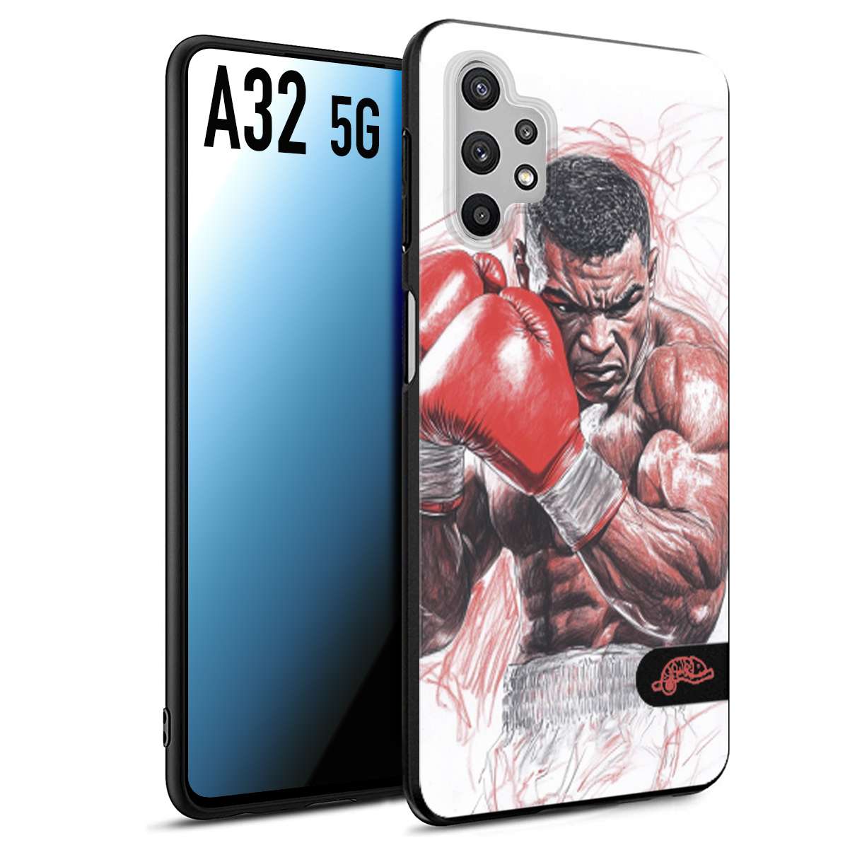 CUSTOMIZZA - Custodia cover nera morbida in tpu compatibile per Samsung A32 5G pugilato pugili disegno tattoo guantoni boxer pesi massimi iron mike