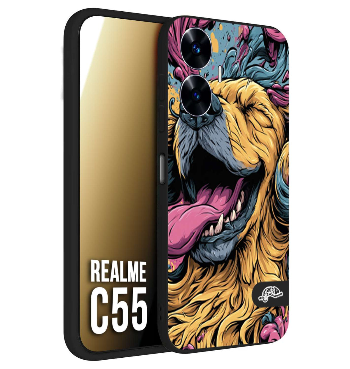 CUSTOMIZZA - Custodia cover nera morbida in tpu compatibile per Realme C55 Golden Retriever illustrazione cane pop art cane street art cartone animato