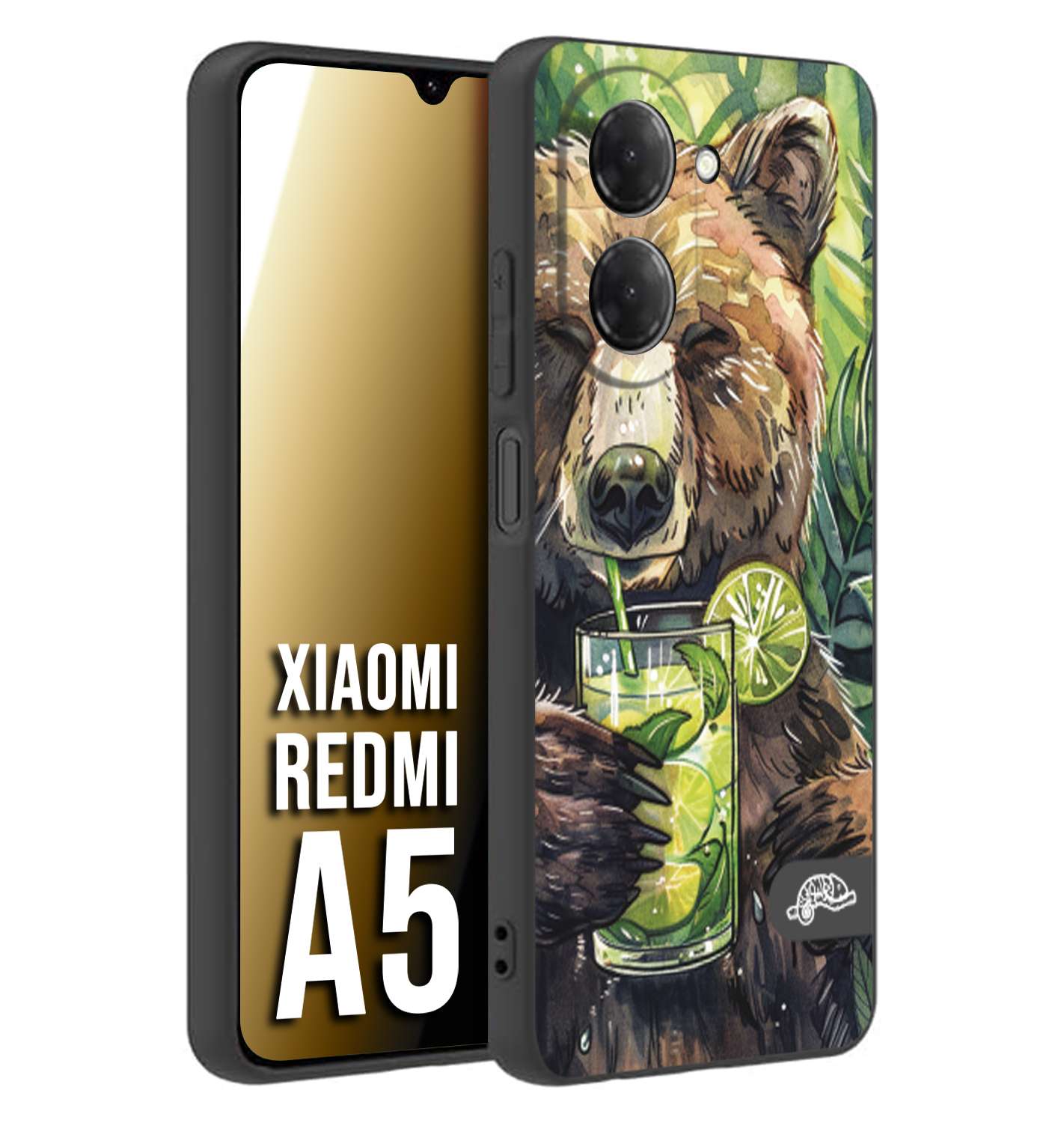 CUSTOMIZZA - Custodia cover nera morbida in tpu compatibile per Xiaomi Redmi A5 fiori estate disegnata cocktails animali simpatici orso bear negroni