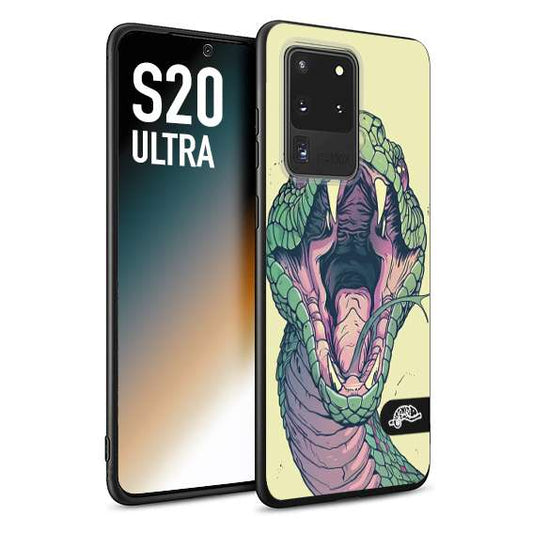 CUSTOMIZZA - Custodia cover nera morbida in tpu compatibile per Samsung S20 ULTRA snake yellow green serpente tatuaggio tattoo disegnato a mano