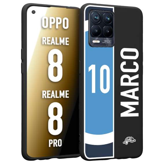 CUSTOMIZZA - Custodia cover nera morbida in tpu compatibile per Realme 8 - 8 PRO personalizzata calcio football nome e numero calciatori biancoazzurri bianco celesti
