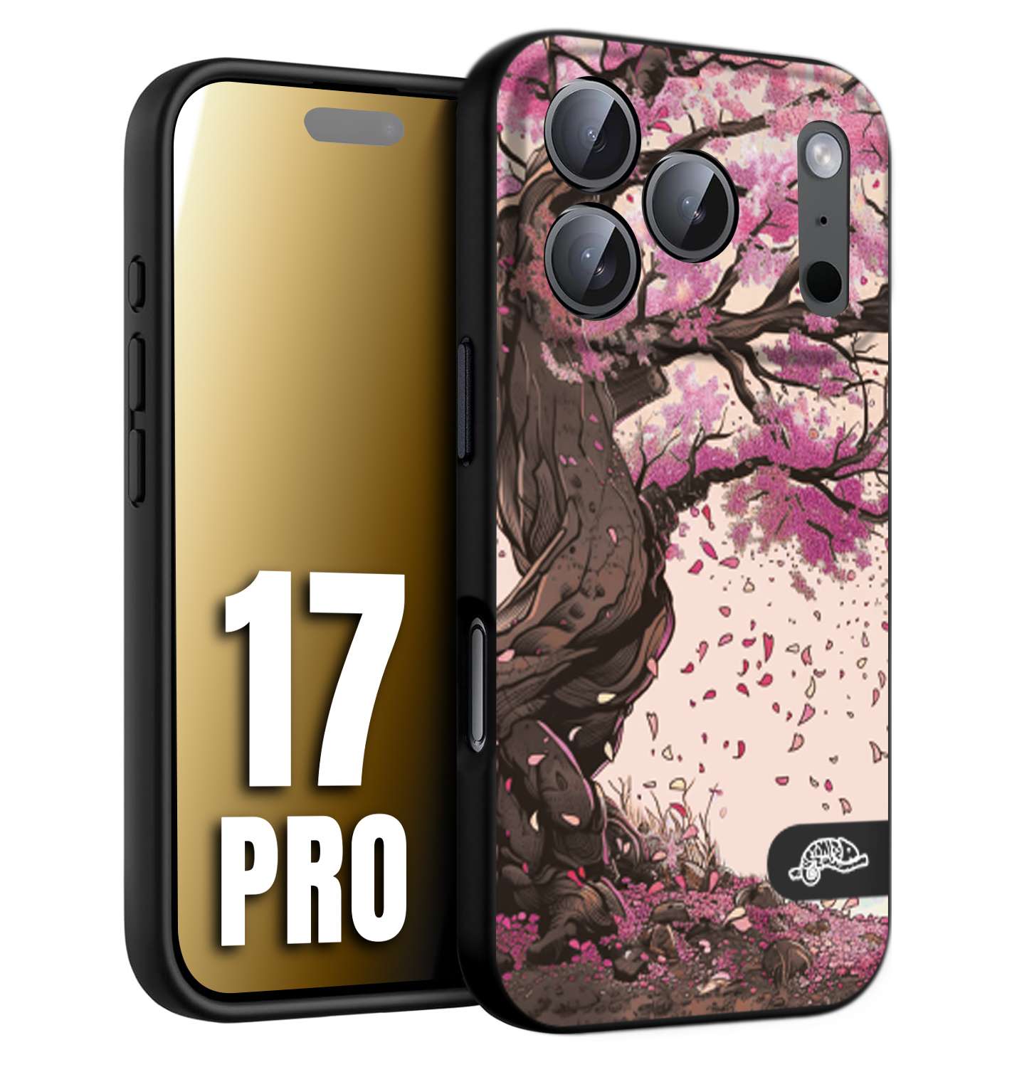CUSTOMIZZA - Custodia cover nera morbida in tpu compatibile per iPhone 17 PRO giapponese colori morbidi fiori di ciliegio rosa disegnata