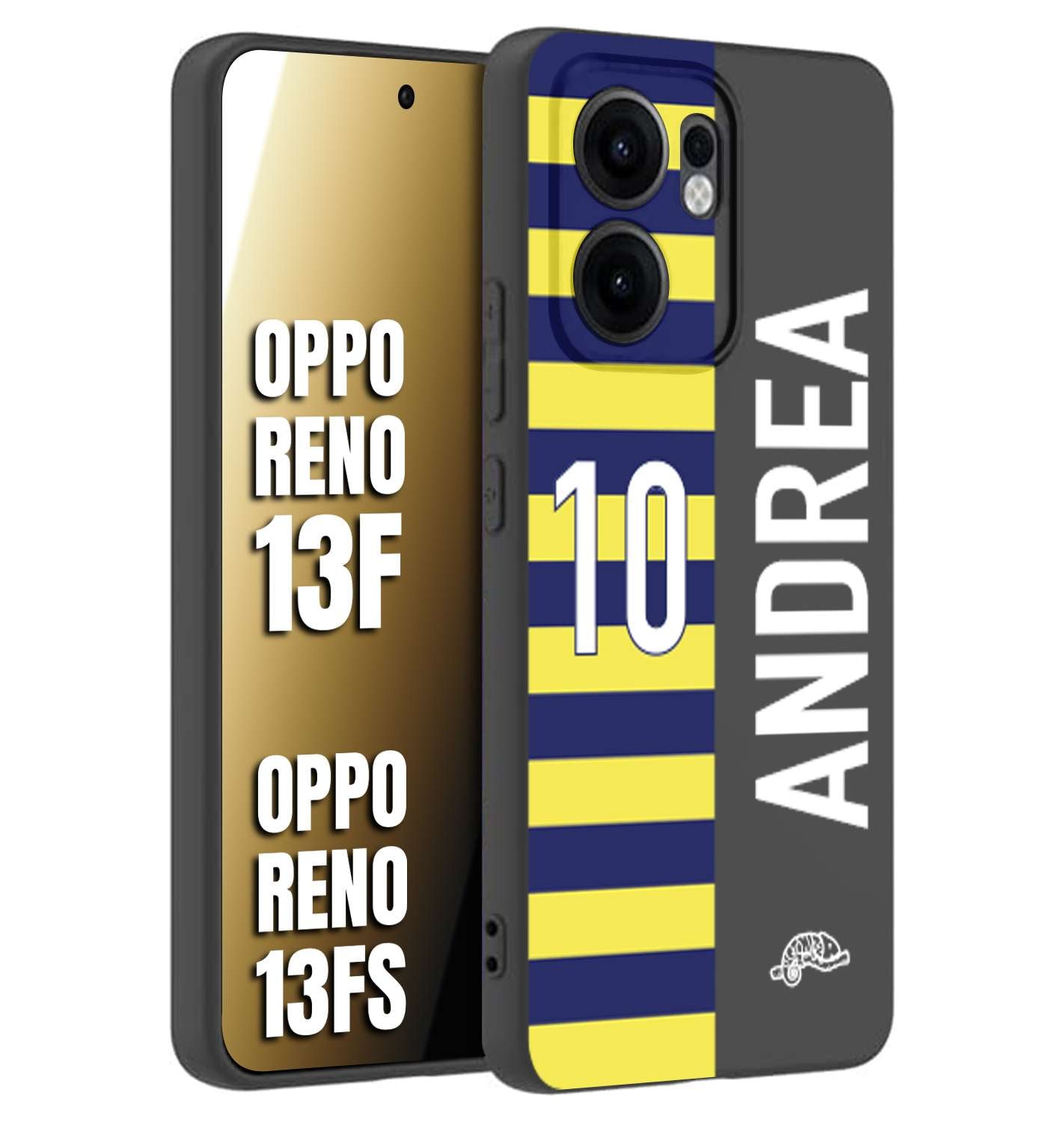 CUSTOMIZZA - Custodia cover nera morbida in tpu compatibile per Oppo Reno 13 F personalizzata calcio football nome e numero calciatori giallo blu