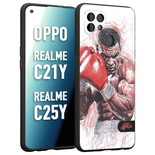 CUSTOMIZZA - Custodia cover nera morbida in tpu compatibile per Realme C21Y - C25Y pugilato pugili disegno tattoo guantoni boxer pesi massimi iron mike