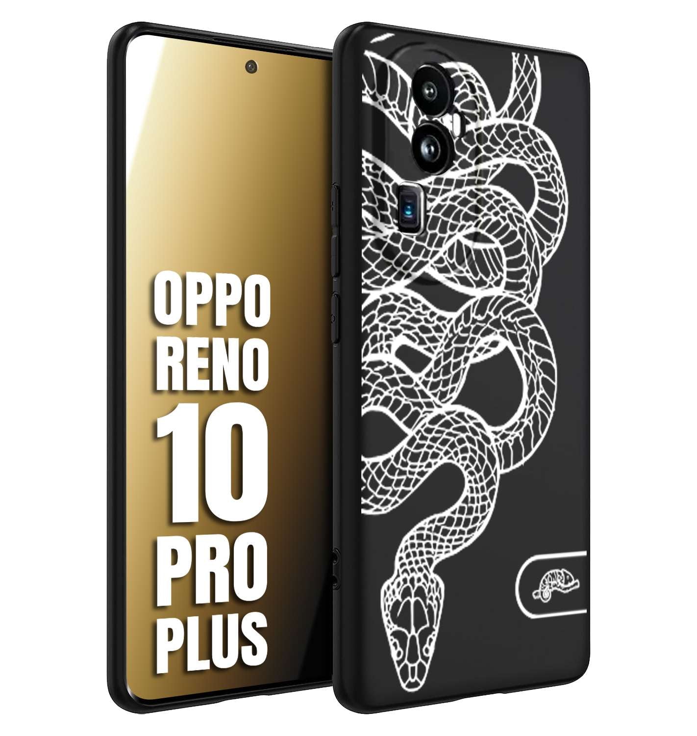 CUSTOMIZZA - Custodia cover nera morbida in tpu compatibile per Oppo Reno 10 PRO PLUS serpente snake bianco a rilievo disegnato tattoo tatuaggio
