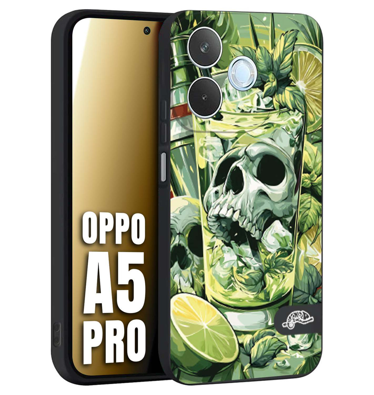 CUSTOMIZZA - Custodia cover nera morbida in tpu compatibile per Oppo A5 PRO Mojito cocktail teschio illustrazione drink lime menta ghiacci tropicale street art