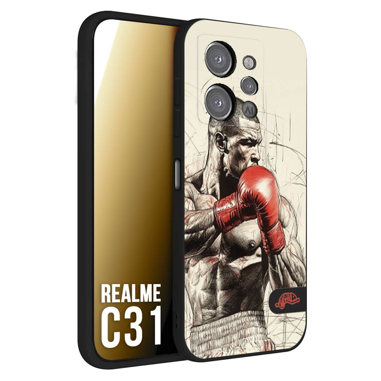 CUSTOMIZZA - Custodia cover nera morbida in tpu compatibile per Realme C31 pugilato pugili disegno tattoo guantoni box sport ring