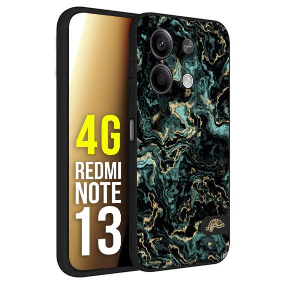 CUSTOMIZZA - Custodia cover nera morbida in tpu compatibile per Xiaomi Redmi Note 13 4G effetto marmo marble verde green venature dorato pietra