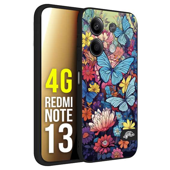 CUSTOMIZZA - Custodia cover nera morbida in tpu compatibile per Xiaomi Redmi Note 13 4G farfalle butterfly moderno donna disegnate gialla blu rosa