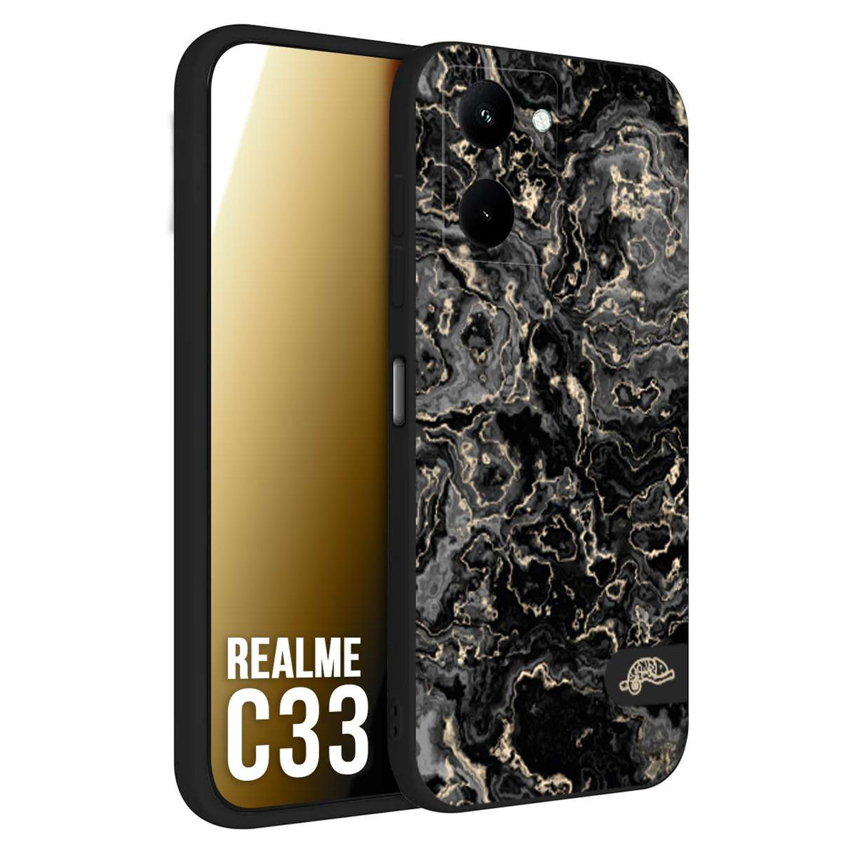 CUSTOMIZZA - Custodia cover nera morbida in tpu compatibile per Realme C33 effetto marmo marble nero black venature dorato pietra
