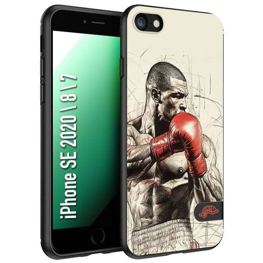 CUSTOMIZZA - Custodia cover nera morbida in tpu compatibile per iPhone 7 - 8 - SE 2020 / 2022 pugilato pugili disegno tattoo guantoni box sport ring