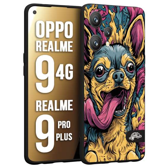 CUSTOMIZZA - Custodia cover nera morbida in tpu compatibile per Realme 9 4G - 9 PRO PLUS Chihuahua illustrazione cane pop art cane street art cartone animato