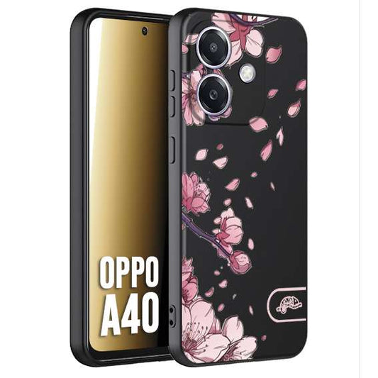 CUSTOMIZZA - Custodia cover nera morbida in tpu compatibile per Oppo A40 giapponese fiori di ciliegio in fiore a rilievo disegnata tattoo