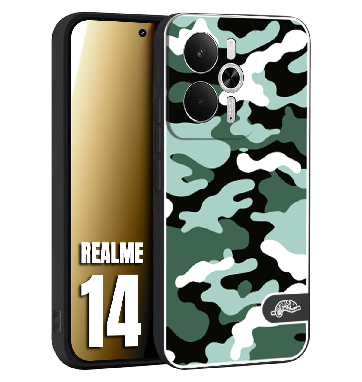 CUSTOMIZZA - Custodia cover nera morbida in tpu compatibile per Realme 14 5G camouflage mimetico militare verde green