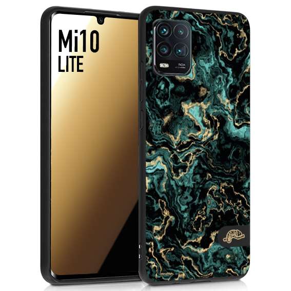 CUSTOMIZZA - Custodia cover nera morbida in tpu compatibile per Xiaomi Mi 10 LITE effetto marmo marble verde green venature dorato pietra