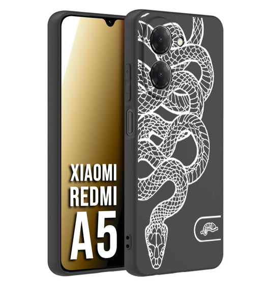 CUSTOMIZZA - Custodia cover nera morbida in tpu compatibile per Xiaomi Redmi A5 serpente snake bianco a rilievo disegnato tattoo tatuaggio
