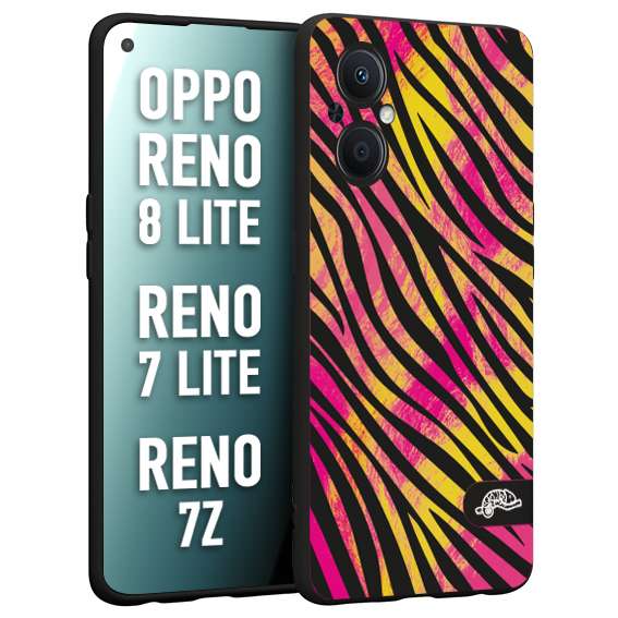 CUSTOMIZZA - Custodia cover nera morbida in tpu compatibile per Oppo Reno 7 Lite - 8 Lite - 7Z zebrata maculata a rilievo soft touch donna fucsia gialla