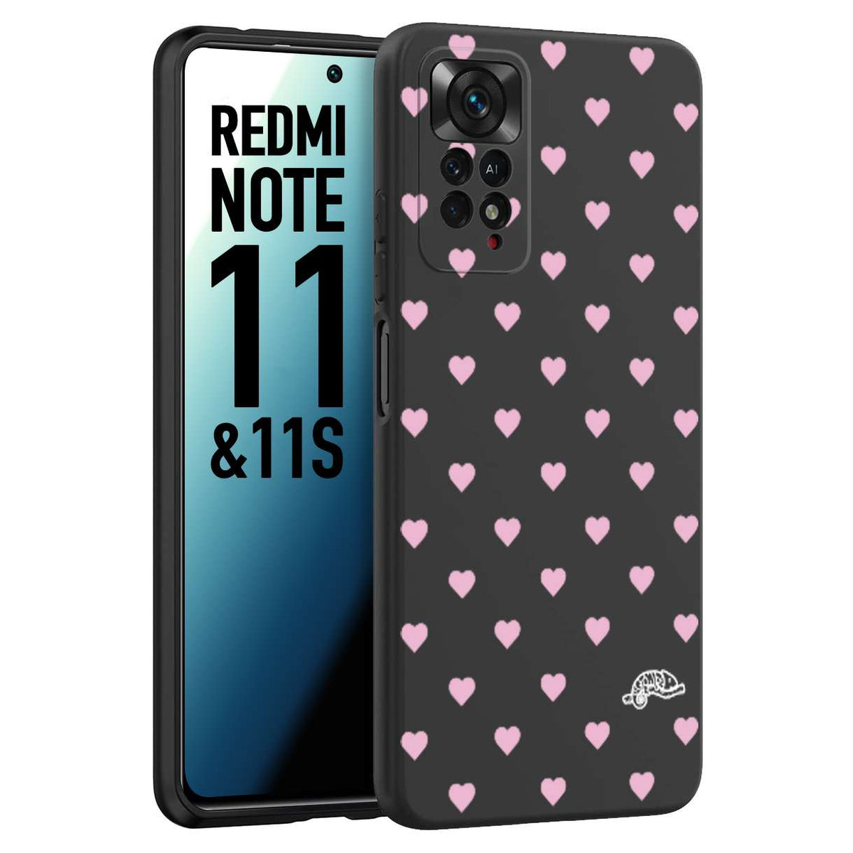 CUSTOMIZZA - Custodia cover nera morbida in tpu compatibile per Xiaomi Redmi Note 11 - Note 11S cuori pois rosa su nero donna pin up vintage