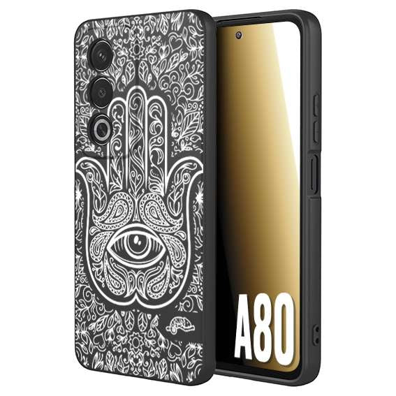 CUSTOMIZZA - Custodia cover nera morbida in tpu compatibile per Oppo A80 mano di fatima effetto rilievo mandala donna
