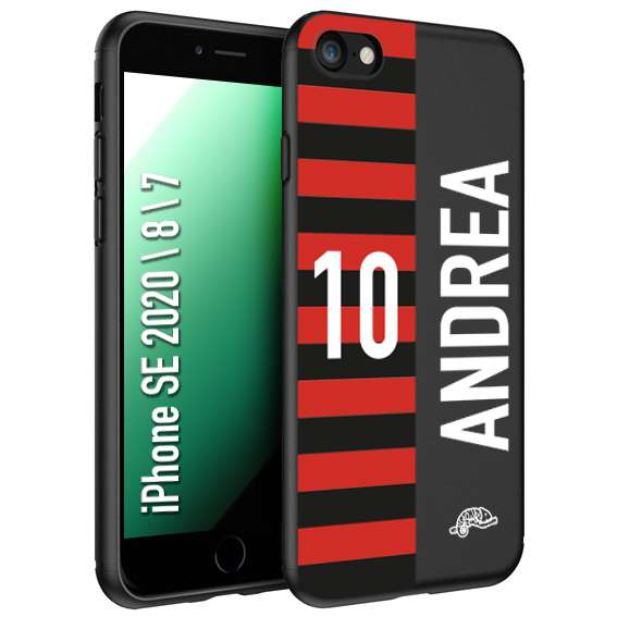 CUSTOMIZZA - Custodia cover nera morbida in tpu compatibile per iPhone 7 - 8 - SE 2020 / 2022 personalizzata calcio football nome e numero calciatori rossonera