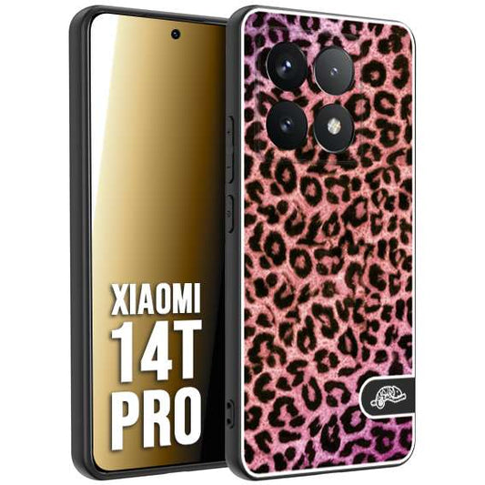 CUSTOMIZZA - Custodia cover nera morbida in tpu compatibile per Xiaomi 14T PRO leopardato maculato donna rosa leopard