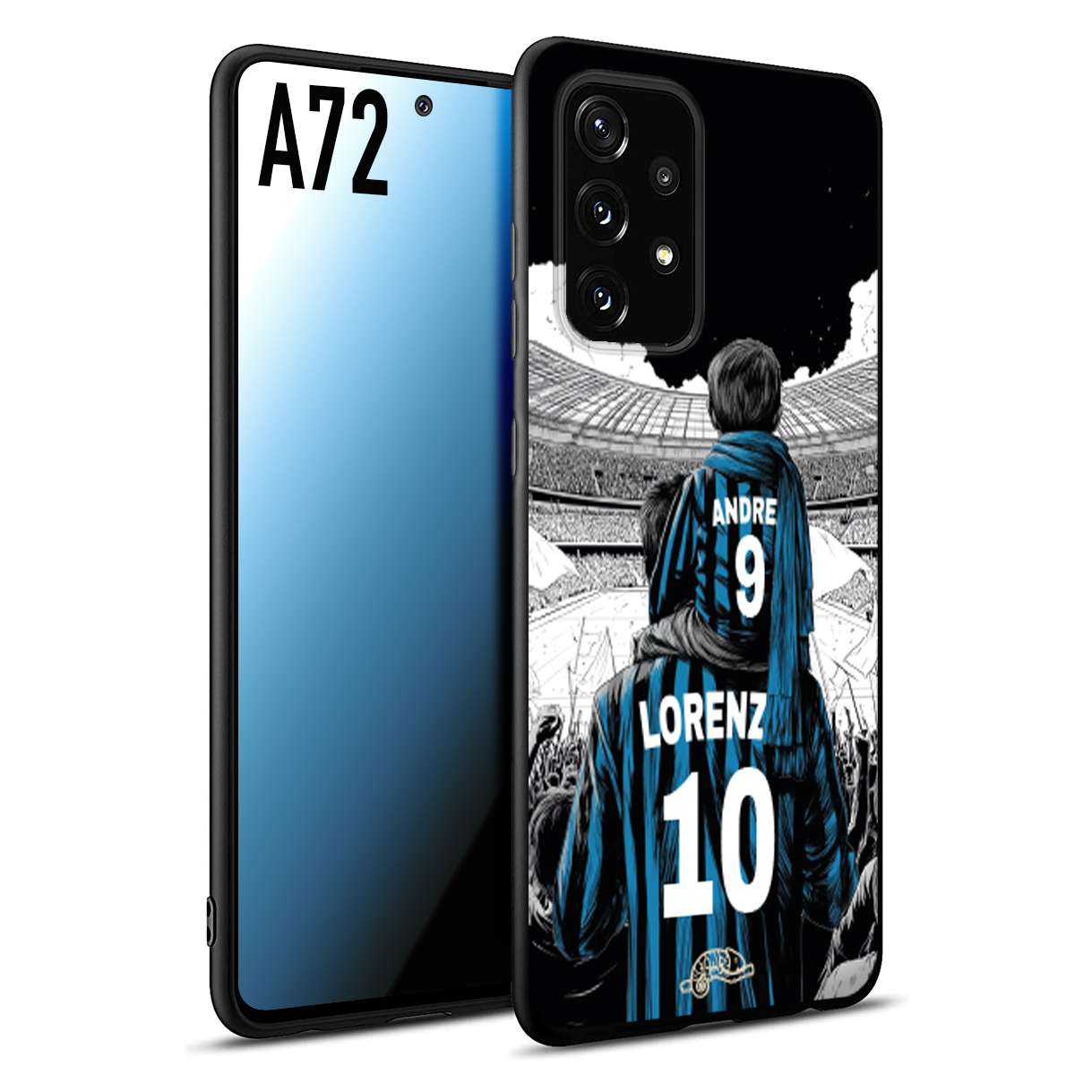 CUSTOMIZZA - Custodia cover nera morbida in tpu compatibile per Samsung A72 personalizzata calcio football padre e figlio calciatori nerazzurra