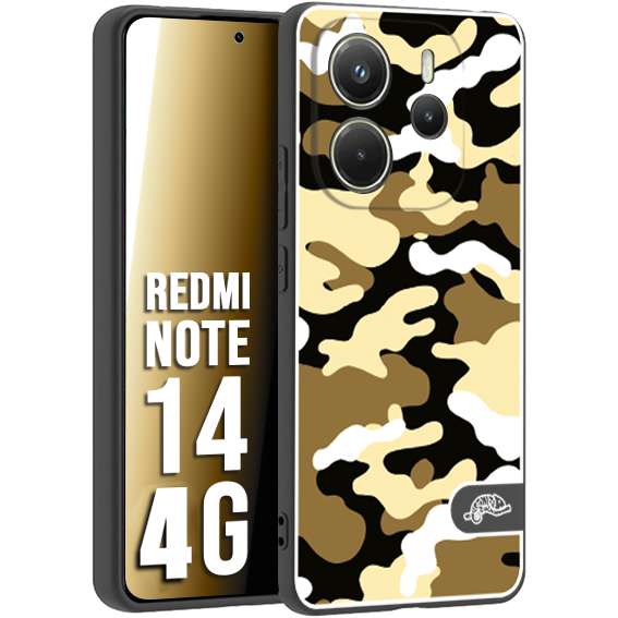 CUSTOMIZZA - Custodia cover nera morbida in tpu compatibile per Xiaomi Redmi Note 14 4G camouflage mimetico militare giallo desert brown