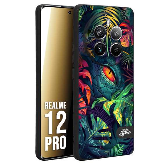 CUSTOMIZZA - Custodia cover nera morbida in tpu compatibile per Realme 12 PRO animali color giungla tropicale occhio di coccodrillo alligatore disegnato