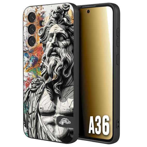CUSTOMIZZA - Custodia cover nera morbida in tpu compatibile per Samsung A36 statua colorata moderna antico tattoo splash color